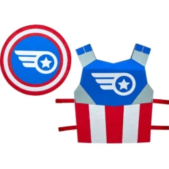 Déguisement enfant super héro armure et bouclier bleu rouge
