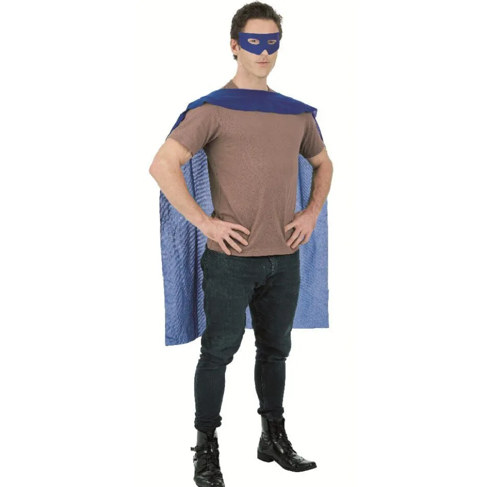Déguisement homme Super héro cape et masque bleus