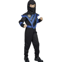 Déguisement ninja noir et bleu 11/14 ans