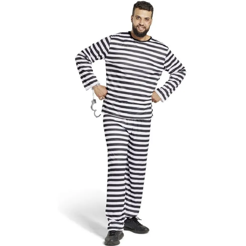 Déguisement prisonnier adulte rayé noir blanc - Taille S