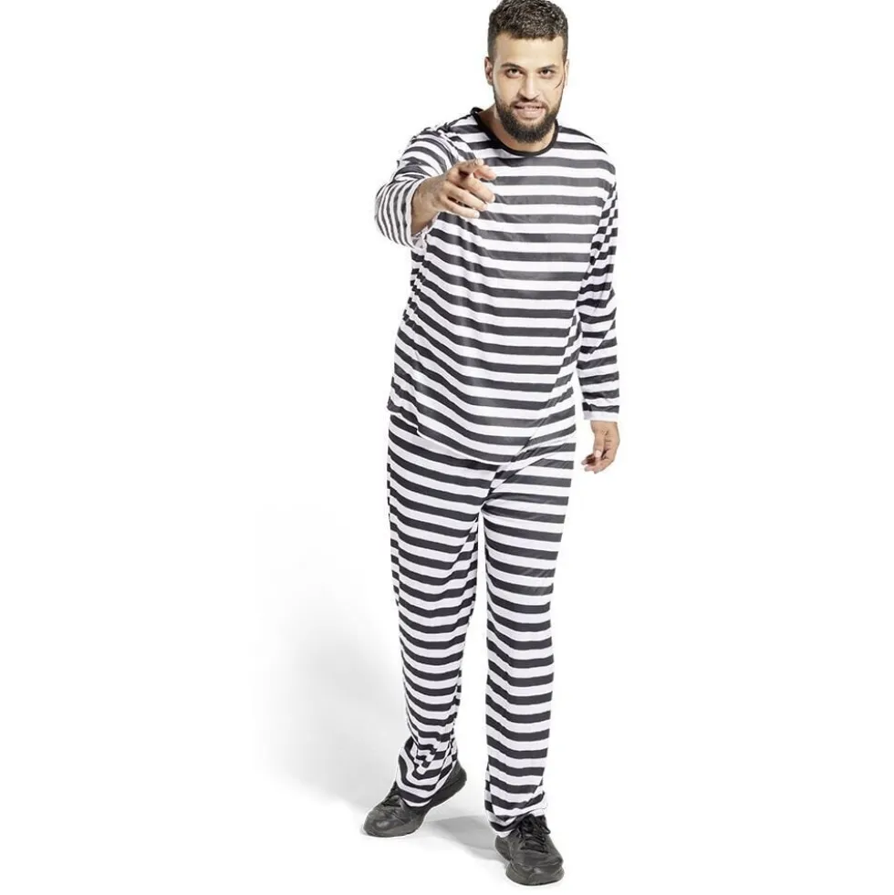 Déguisement prisonnier rayé noir blanc adulte - Taille L