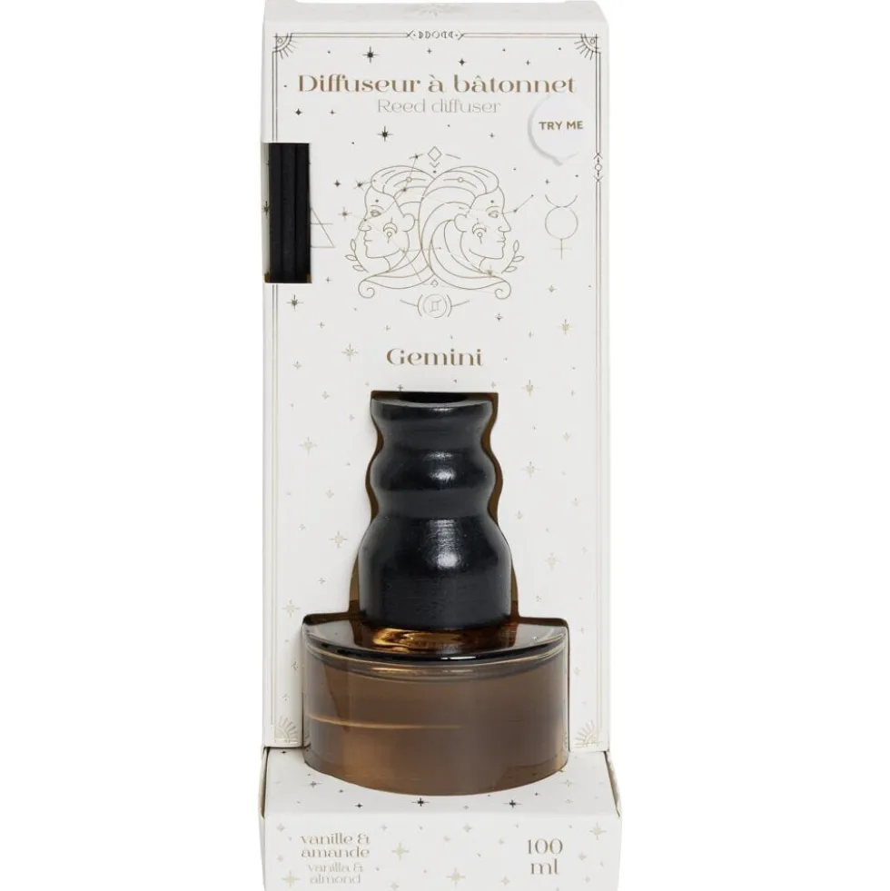 Diffuseur à bâtonnet senteur vanille verre signe astrologique 100ml (12 modèles)