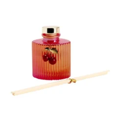 Diffuseur à bâtonnets 100ml verre coloré strié pampille cerises (2 modèles)
