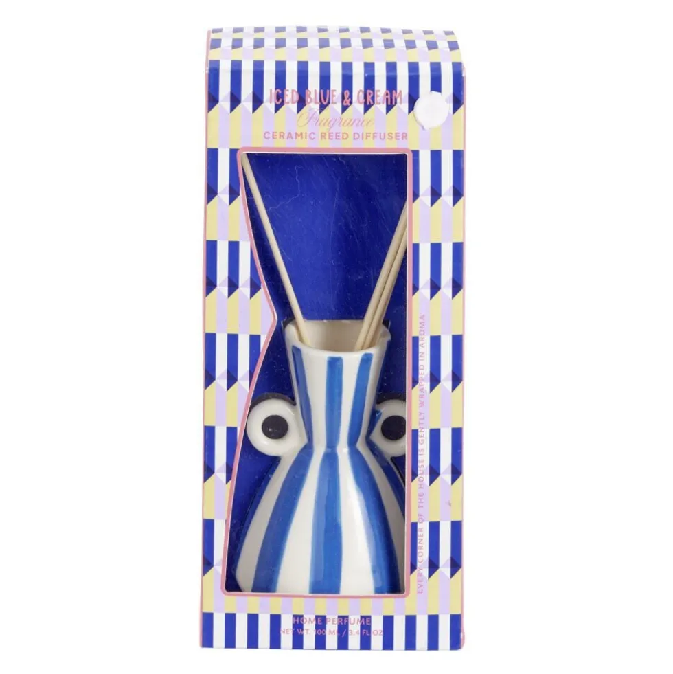 Diffuseur de parfum à bâtonnets 100ml céramique rayures Ø9,5×H15,5cm (2 modèles)