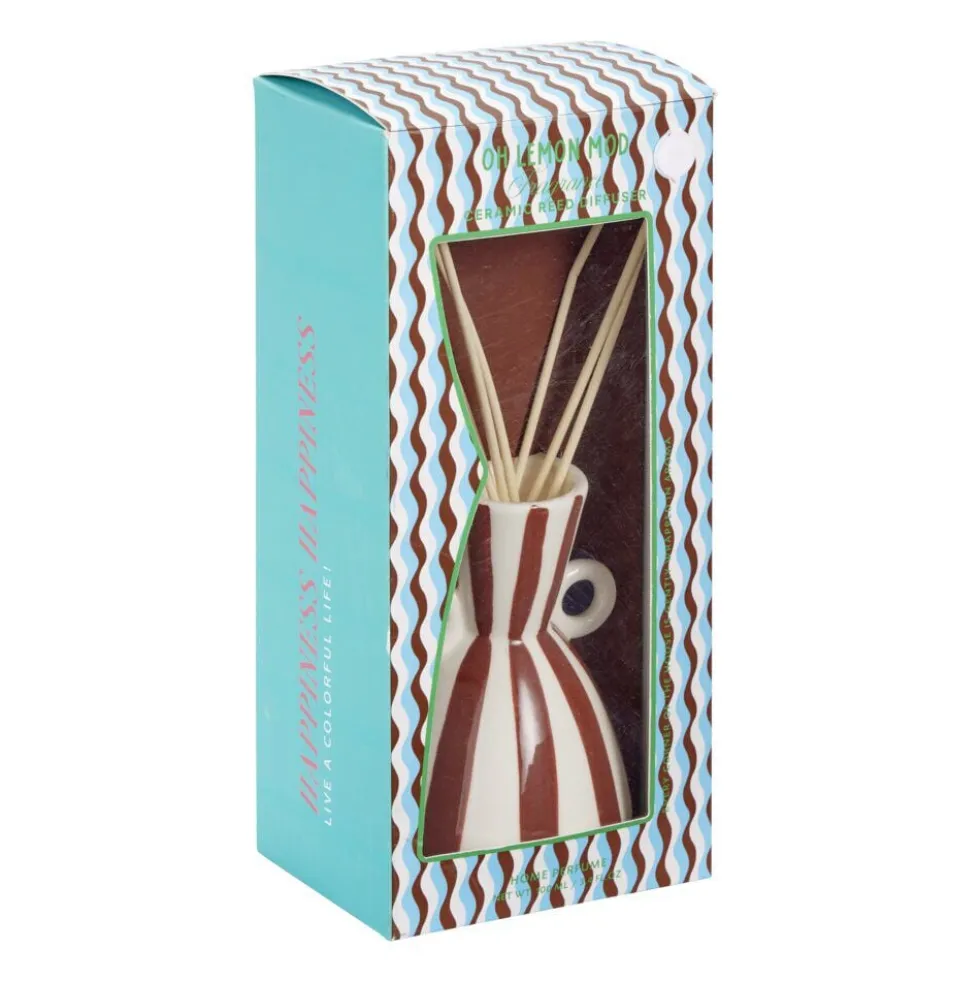 Diffuseur de parfum à bâtonnets 100ml céramique rayures Ø9,5×H15,5cm (2 modèles)