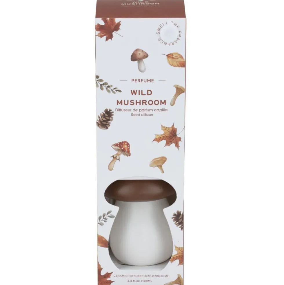 Diffuseur 100ml céramique forme champignon blanc et marron Ø8xH8,5cm