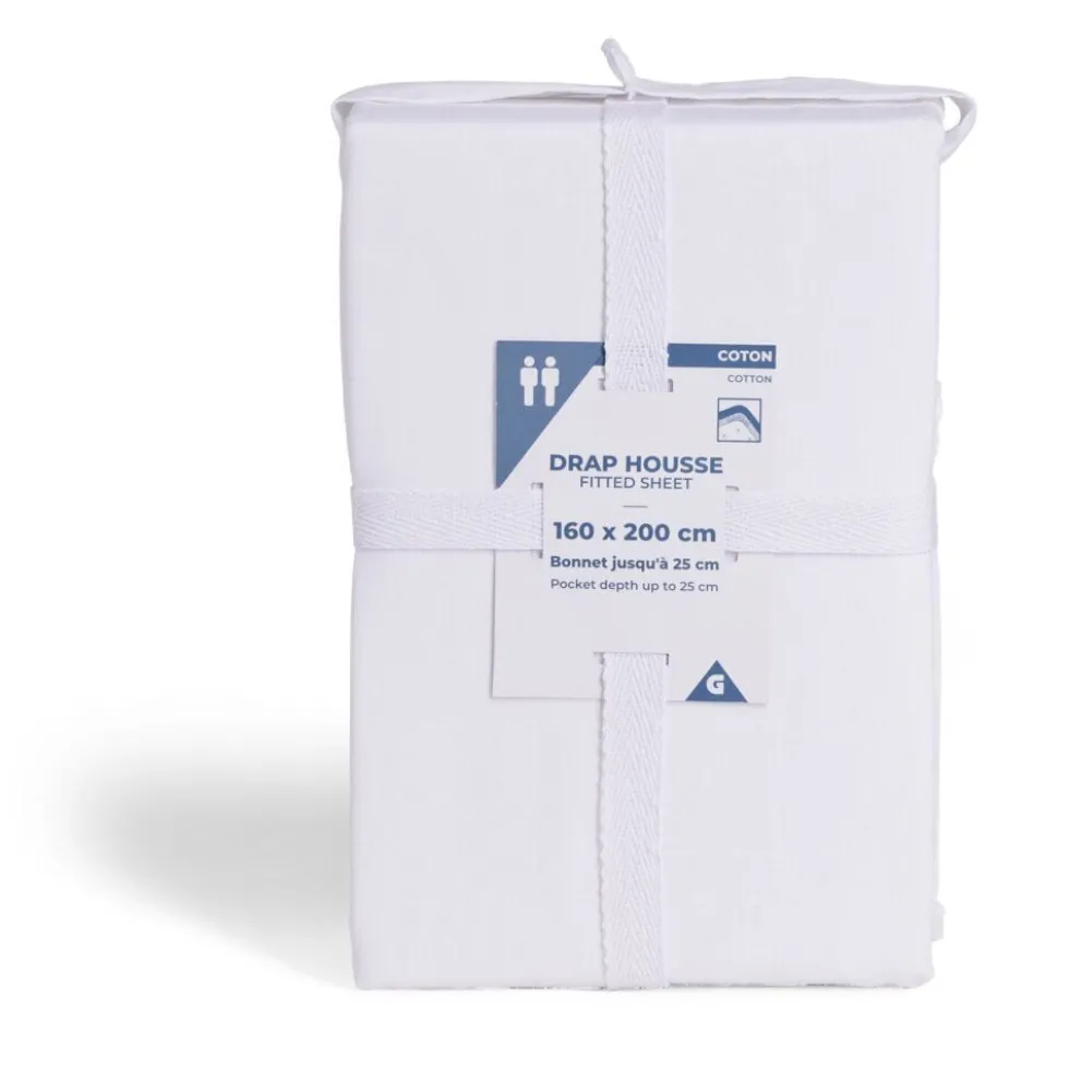 Drap housse 160x200cm 100% coton blanc