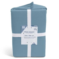Drap housse 140x190cm 100% coton bleu chiné
