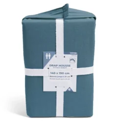 Drap housse 140x190cm 100% coton bleu marine