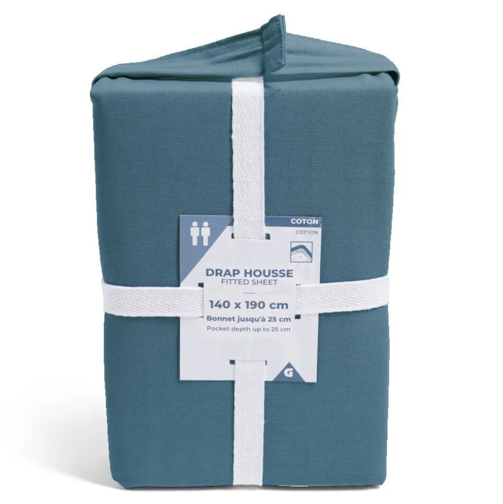 Drap housse 140x190cm 100% coton bleu marine