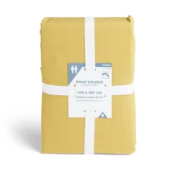 Drap housse 140x190cm 100% coton jaune moutarde