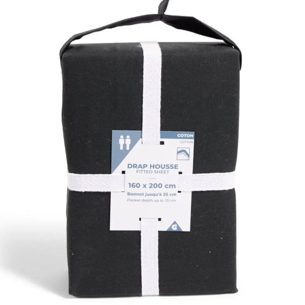 Drap housse 160x200cm 100% coton noir