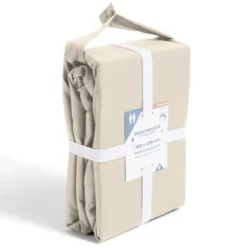 Drap housse 160x200cm 100% coton percale beige