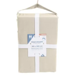 Drap housse 160x200cm 100% coton percale beige