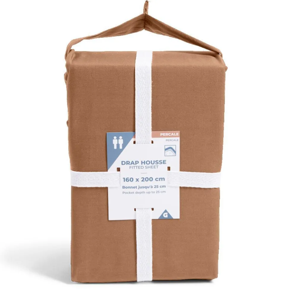 Drap housse 160x200cm 100% coton percale rouge