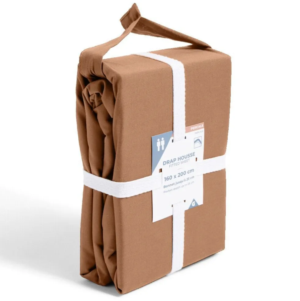 Drap housse 160x200cm 100% coton percale rouge