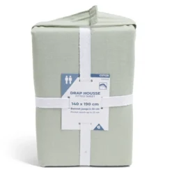 Drap housse 140x190cm 100% coton vert céladon