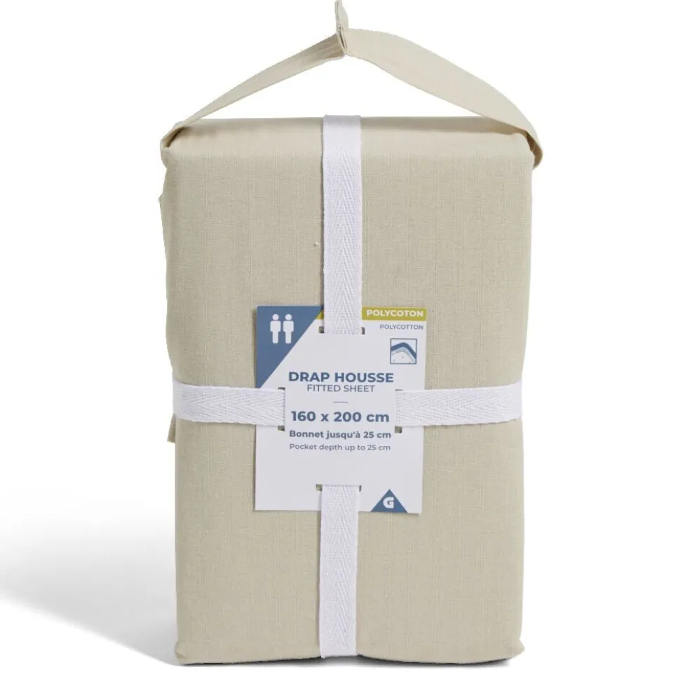 Drap housse 160x200cm polycoton beige
