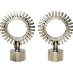 Embout tringle à rideau Ø20mm aluminium brossé x2 forme engrenage