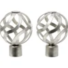 Embout tringle à rideau Ø20mm boule ajourée aluminium brossé x2