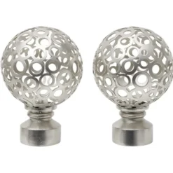 Embout tringle à rideau Ø28mm boule rond ajouré aluminium brossé x2