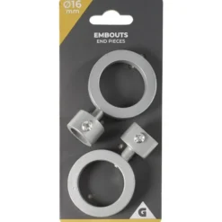 Embout tringle à rideau Ø16 mm rond en métal gris mat x2