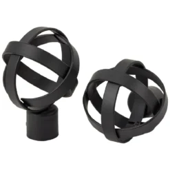 Embout tringle à rideau Ø20mm sphère spirale métal noir mat x2