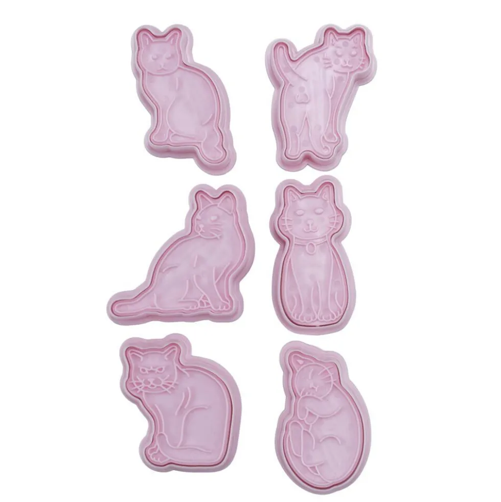 Emporte-pièce x6 forme chat plastique rose