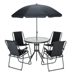 Ensemble repas 4 personnes Oslow table ronde Ø80cm avec chaises et parasol