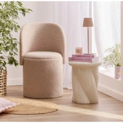 Fauteuil coffre rond amovible Clara tissu bouclette beige 48,5x45xH75cm