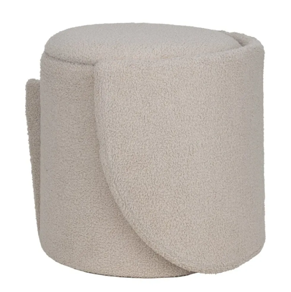 Fauteuil coffre rond amovible Clara tissu bouclette beige 48,5x45xH75cm