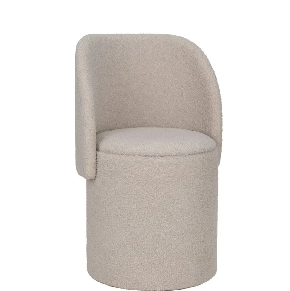 Fauteuil coffre rond amovible Clara tissu bouclette beige 48,5x45xH75cm