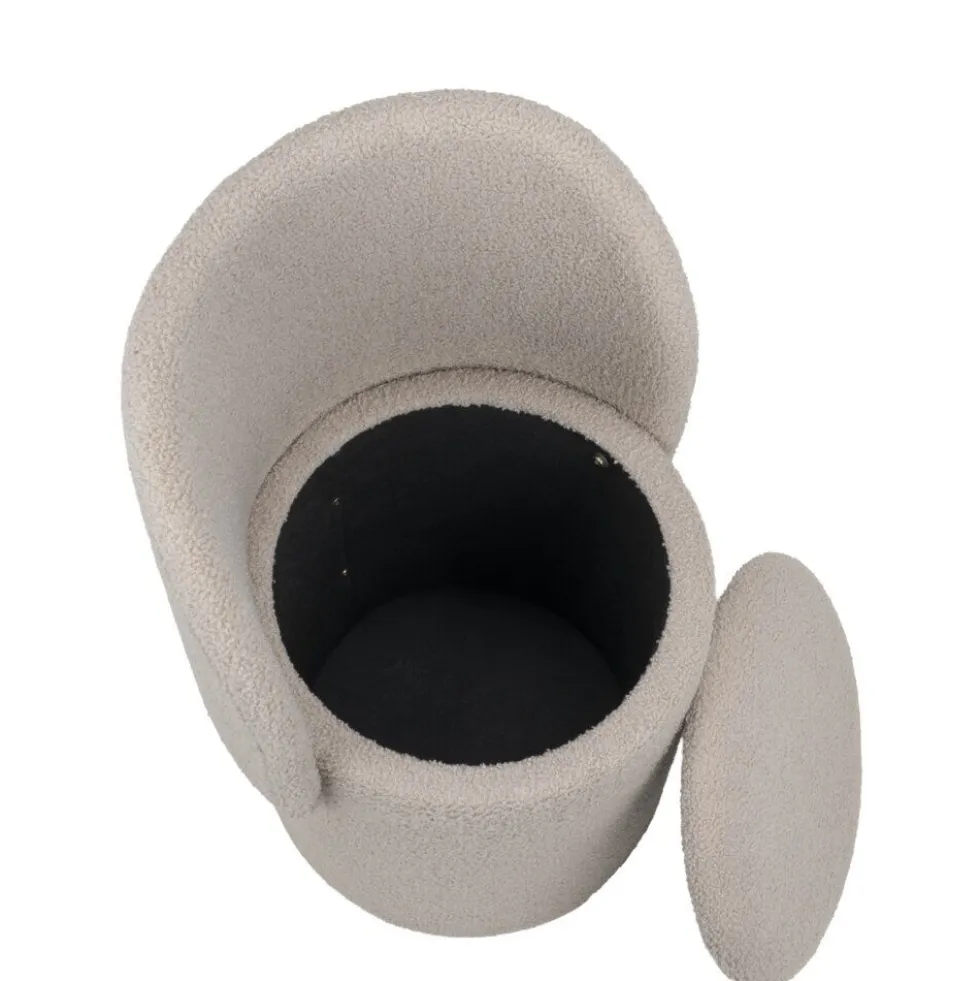 Fauteuil coffre rond amovible Clara tissu bouclette beige 48,5x45xH75cm