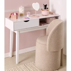 Fauteuil coffre rond amovible Clara tissu bouclette beige 48,5x45xH75cm