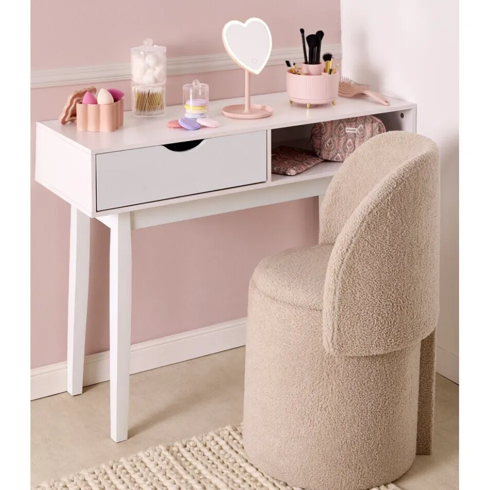 Fauteuil coffre rond amovible Clara tissu bouclette beige 48,5x45xH75cm