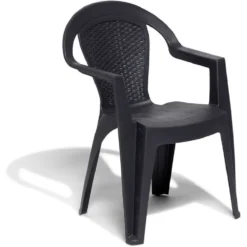 Fauteuil de jardin monobloc Viva plastique dossier tressé gris 53xP56xH80cm