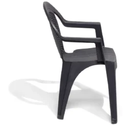 Fauteuil de jardin monobloc Viva plastique dossier tressé gris 53xP56xH80cm