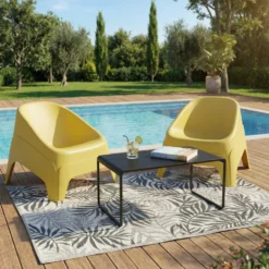 Fauteuil de jardin Néo monobloc plastique jaune ocre 79,5x76,5xH57,5cm