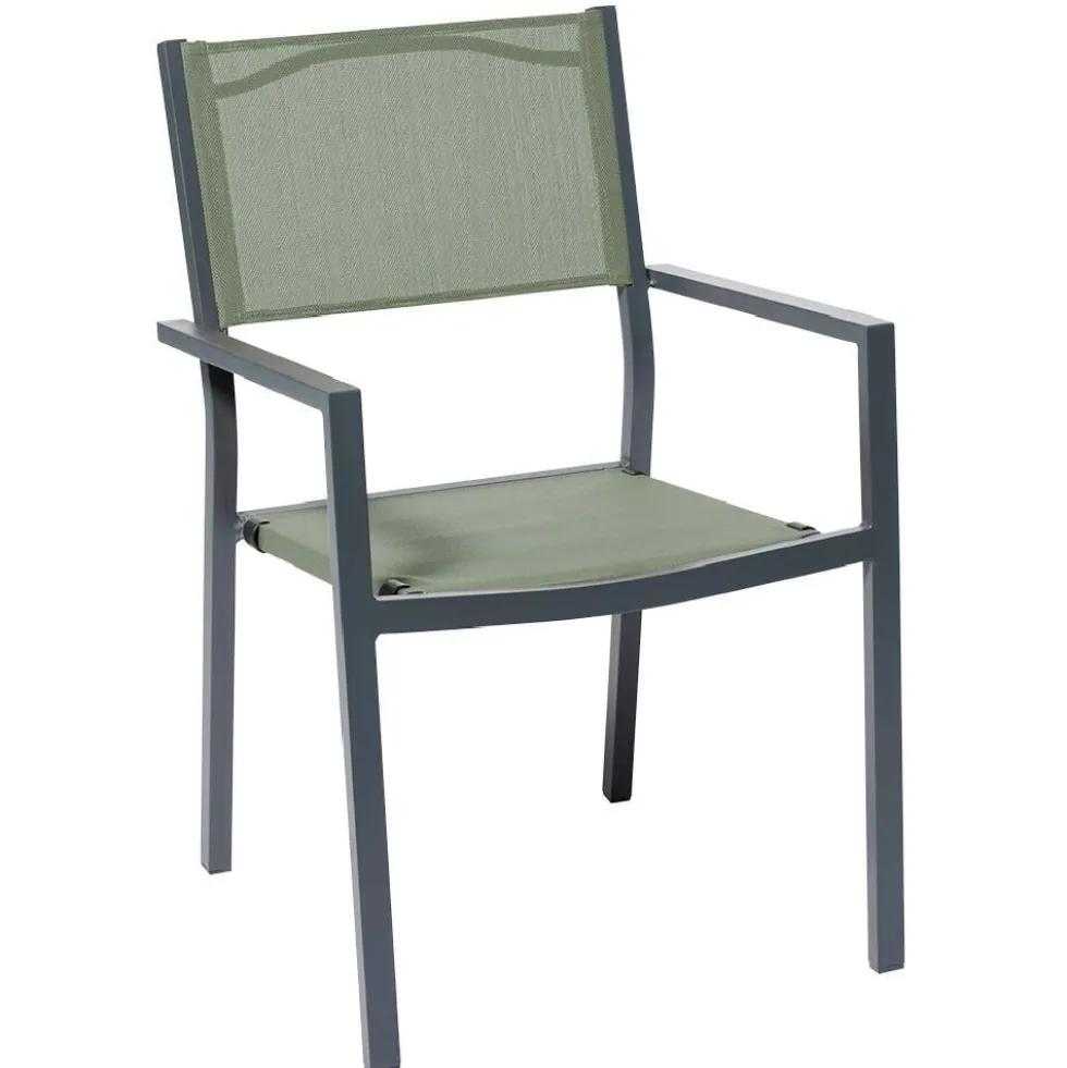 Fauteuil de jardin Oslow aluminium gris textilène vert 59x55,5xH.86 cm
