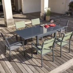 Fauteuil de jardin Oslow aluminium gris textilène vert 59x55,5xH.86 cm