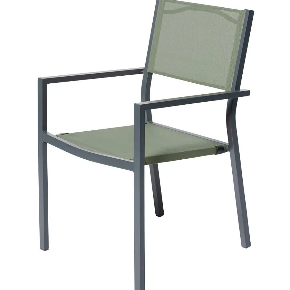 Fauteuil de jardin Oslow aluminium gris textilène vert 59x55,5xH.86 cm