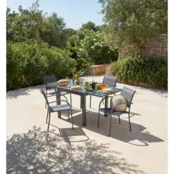 Fauteuil de jardin Oslow métal et textilène gris 63xH86x56cm