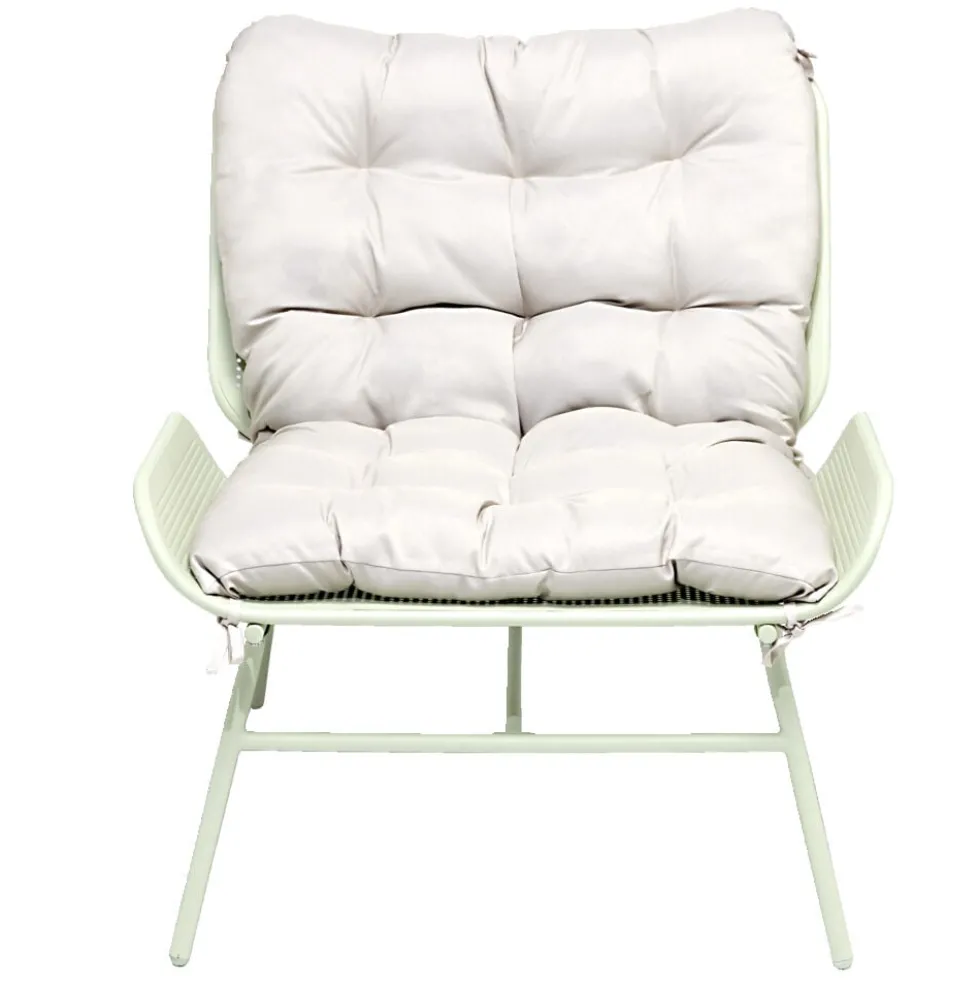 Fauteuil loveuse métal vert avec coussin beige 89xP79xH86cm