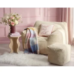 Fauteuil pouf Haly tissu côtelé beige 116x98xH75cm