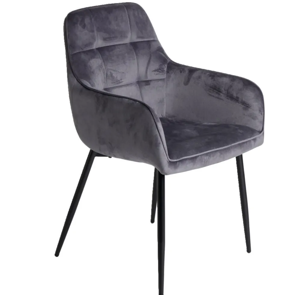 Fauteuil tissu velours gris 57xP55,5xH87cm