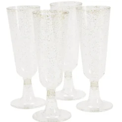 Flûte à champagne plastique réutilisable x4 doré pailleté Ø6xH23cm