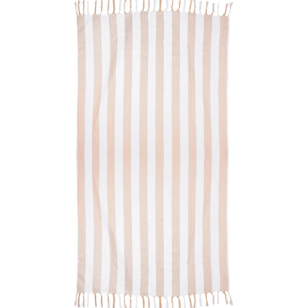 Fouta de plage 1 personne marinière blanc et vert 90x180cm