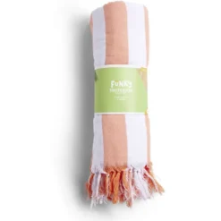 Fouta de plage 2 personnes marinière blanc et corail 200x200cm