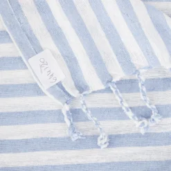 Fouta de plage 2 personnes rayures bayadères 180x180cm (2 modèles bleu ou beige)