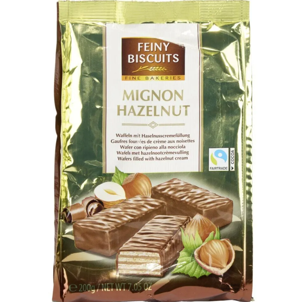 Gaufrettes enrobage chocolat fourrées crème goût noisette 200gr